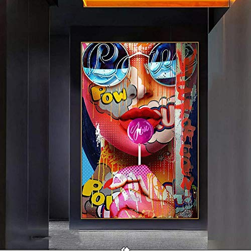 Drucke für Wände 50x70cm ohne Rahmen Graffiti Kunst der Mädchen Leinwandbilder Poster und Drucke Abstraktes Street Art Bild für Wohnzimmer Wanddekoration von SXXRZA
