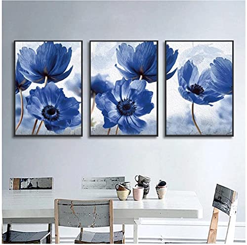 Leinwandbild 3 Stück 40 x 60 cm Rahmenlos Schöne Blaue Blumen Zeitgenössische Wandkunst Nordische Poster und Drucke Wandbilder Wohnzimmerdekoration von SXXRZA