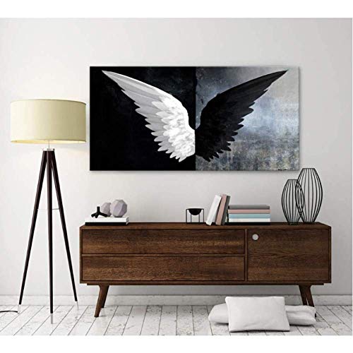 SXXRZA Leinwand Wandkunst 70x140cm ohne Rahmen Moderne Schwarz Weiß Feder Engel Flügel Wandkunst HD Print Poster auf Bildern für Wohnzimmer Home Decor von SXXRZA