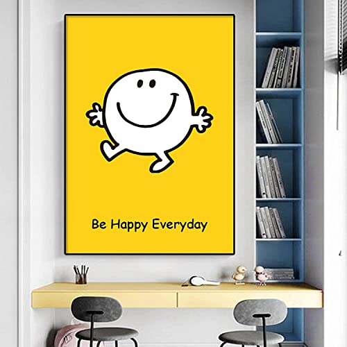 SXXRZA Wandbild, 50 x 70 cm, rahmenloses Cartoon-Gelb-Smiley-Poster, moderner Druck, Wandkunst, Bild für Wohnzimmer, Baby-Schlafzimmer, Wohnkultur von SXXRZA
