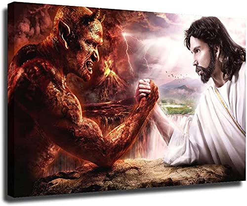 SXXRZA Wandbilder 40x50cm Kein Rahmen Jesus Christus VS Satan Teufel VS Gott Morgen Sunny Oil Print Poster Wandkunst Bild Für Wohnzimmer Home Decor von SXXRZA