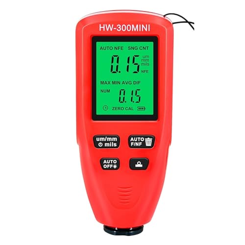 HW-300MAX Autolackdickenmessgerät 0-2000UM Fe & NFe Beschichtungsdickenmessgerät Autolackfilm Manuelles Automatisches Dickenmessgerät(HW-300MINI Red) von SXYGYWA