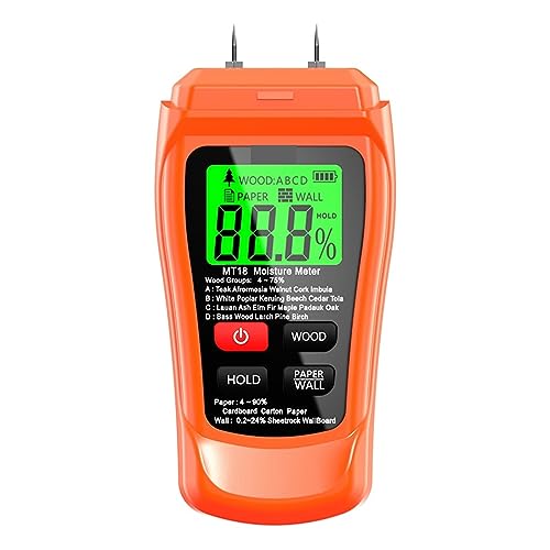 Holzfeuchtemessgerät, Holzfeuchtigkeitstester, Hygrometer, Holzfeuchtigkeitsdetektor, Baumdichte, digitaler Tester(MT18 Orange LCD) von SXYGYWA
