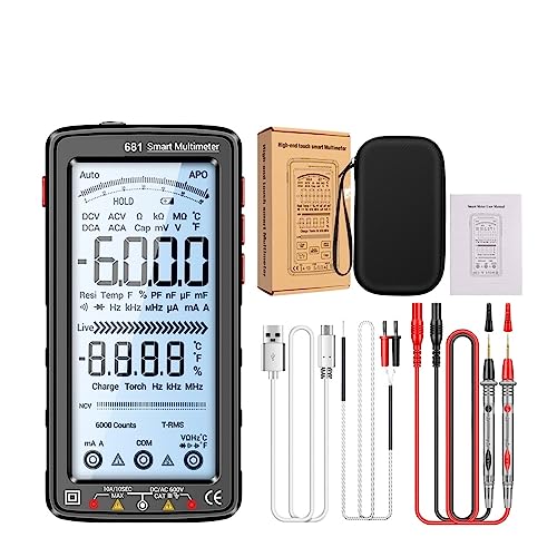 Multi Tester 6000 Counts Digital Multimeter Smart Anti-burn Recharg Universal Meter NCV Tester 5-zoll LCD Hintergrundbeleuchtete Taschenlampe(681 Black) von SXYGYWA