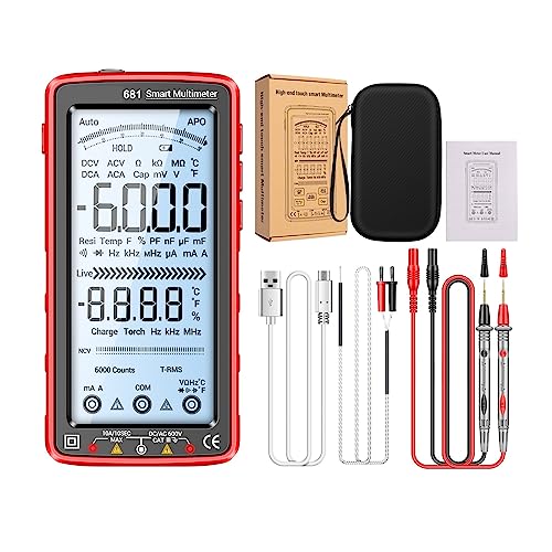 Multi Tester 6000 Counts Digital Multimeter Smart Anti-burn Recharg Universal Meter NCV Tester 5-zoll LCD Hintergrundbeleuchtete Taschenlampe(681 Red) von SXYGYWA