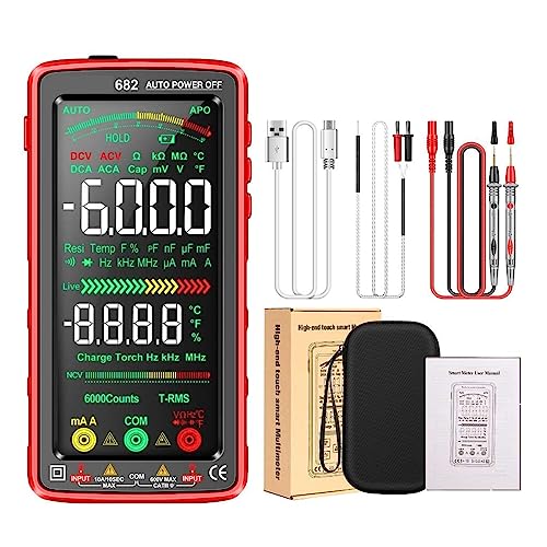 Multi Tester 6000 Counts Digital Multimeter Smart Anti-burn Recharg Universal Meter NCV Tester 5-zoll LCD Hintergrundbeleuchtete Taschenlampe(682 Red) von SXYGYWA