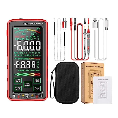 Multi Tester 6000 Counts Digital Multimeter Smart Anti-burn Recharg Universal Meter NCV Tester 5-zoll LCD Hintergrundbeleuchtete Taschenlampe(683 Red) von SXYGYWA