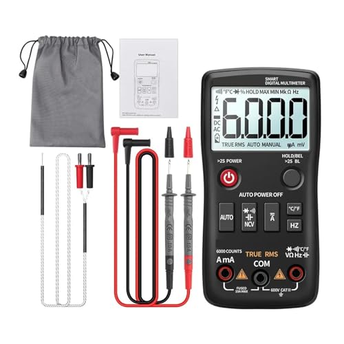 Multi Tester AN113B Digitalmultimeter True RMS Mit Temperaturtester 6000 Counts Auto Ranging AC/DC Transistor Spannungsmesser(AN113B Black) von SXYGYWA