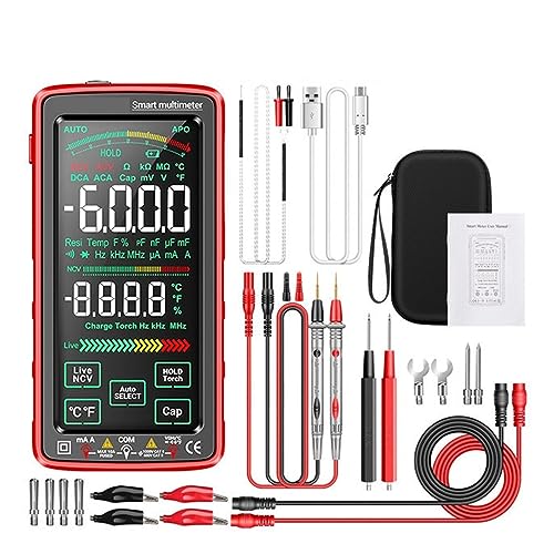 Multi Tester Intelligentes Multimeter Mit Touchscreen, Professionell, 6000 Zählungen, AC/DC-Amperemeter, Elektrischer Tester, Auto-Range-Multimetrie-Werkzeug(683 Red Pro) von SXYGYWA