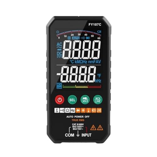 Multi Tester Professionelles Hochpräzises 6000 Counts 1000 V AC DC Digitalmultimeter Ohm Hz NCV Live ℃ ΜF Duty Multimetro Spannungsmessgerät(FY107C) von SXYGYWA