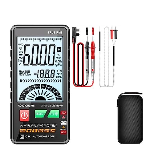 Multi Tester Smart Digital Multimeter Touchscreen Multimetro Tester Transistor 6000 Zählt True RMS Auto Range DC/AC 10A Messgerät(Black) von SXYGYWA