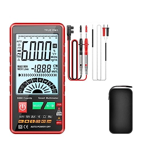 Multi Tester Smart Digital Multimeter Touchscreen Multimetro Tester Transistor 6000 Zählt True RMS Auto Range DC/AC 10A Messgerät(Red) von SXYGYWA