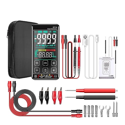 Multi Tester Smart Digital Multimeter Touchscreen Multimetro Tester Transistor 9999 Zählt True RMS Auto Range DC/AC 10A Messgerät(621A Black PRO) von SXYGYWA