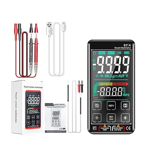 Multi Tester Smart Digital Multimeter Touchscreen Multimetro Tester Transistor 9999 Zählt True RMS Auto Range DC/AC 10A Messgerät(621A Black sheath) von SXYGYWA