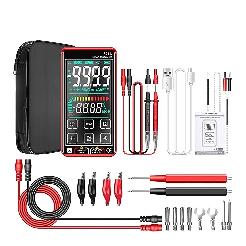 Multi Tester Smart Digital Multimeter Touchscreen Multimetro Tester Transistor 9999 Zählt True RMS Auto Range DC/AC 10A Messgerät(621A Red PRO) von SXYGYWA
