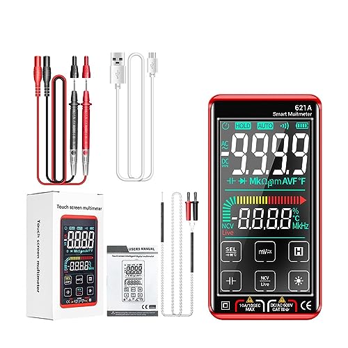 Multi Tester Smart Digital Multimeter Touchscreen Multimetro Tester Transistor 9999 Zählt True RMS Auto Range DC/AC 10A Messgerät(621A Red sheath) von SXYGYWA