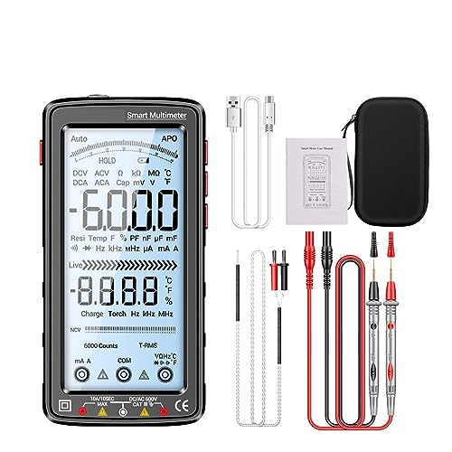 Multi Tester Wiederaufladbarer Digitaler Profi-Multimeter, NCV-Spannungsprüfer, AC/DC-Spannungsmesser, Touchscreen-Stromtester(681 Black) von SXYGYWA