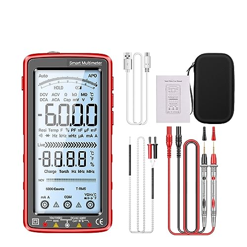 Multi Tester Wiederaufladbarer Digitaler Profi-Multimeter, NCV-Spannungsprüfer, AC/DC-Spannungsmesser, Touchscreen-Stromtester(681 Red) von SXYGYWA