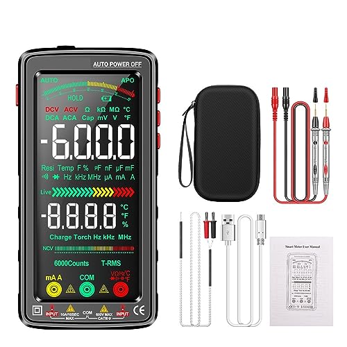 Multi Tester Wiederaufladbarer Digitaler Profi-Multimeter, NCV-Spannungsprüfer, AC/DC-Spannungsmesser, Touchscreen-Stromtester(682 Black) von SXYGYWA