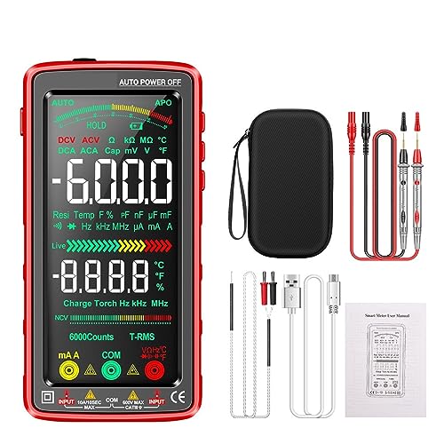 Multi Tester Wiederaufladbarer Digitaler Profi-Multimeter, NCV-Spannungsprüfer, AC/DC-Spannungsmesser, Touchscreen-Stromtester(682 Red) von SXYGYWA
