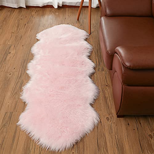 SXYHKJ Faux Lammfell Schaffell Teppich Lammfellimitat Teppich Longhair Fell Optik Nachahmung Wolle Bettvorleger Sofa Matte (60 x 160 cm, Rosa) von SXYHKJ