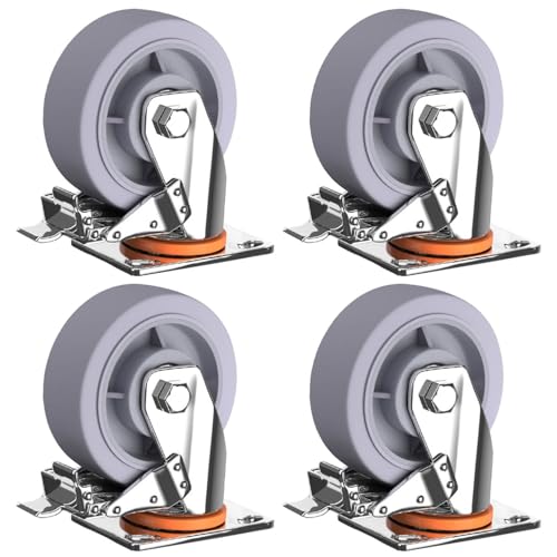 4er-Pack Industrierollen aus Vollgummi, Hochleistungs-Lenkrollen, Rollen mit Bremse, 100 mm, 125 mm, 150 mm, 200 mm, mit einer Tragfähigkeit von jeweils 450 kg (125 mm (5 Zoll)) von SXYKXYDL