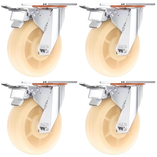 4er-Pack Lenkrollen mit Bremsen, Hochleistungs-Lenkrollen, Ersatz für doppelt feststellbare Räder, Tragfähigkeit 3000 kg, für Werkbänke, Industriemaschinen (150 mm (6 Zoll)) von SXYKXYDL