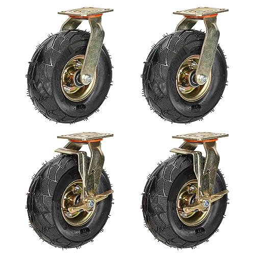 Hochleistungs-Lenkrollen-Set mit 4 Stück, 8 Zoll und 10 Zoll leise pneumatische Rollen, Ersatz-Gummirollen mit Deckplatte und Bremsen, für Wagen, Möbel, Werkbänke (Farbe: Schwenkbar + Bremse, Größe Hochleistungs-Lenkrollen-Set mit 4 Stück, 8 Zoll und 10 Zoll leise pneumatische Rollen, Ersatz-Gummirollen mit Deckplatte und Bremsen, für Wagen, Möbel, Werkbänke (Farbe: Schwenkbar + Bremse, Größe von SXYKXYDL