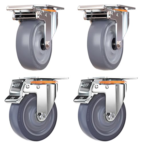 Hochleistungs-Lenkrollen mit Bremsen, geräuschlose Lenkrollen für Trolleys, widerstandsfähige Gummirollen, für Möbel, Rollwagen, Werkbänke, 4er-Pack (75 mm (3 Zoll)) von SXYKXYDL