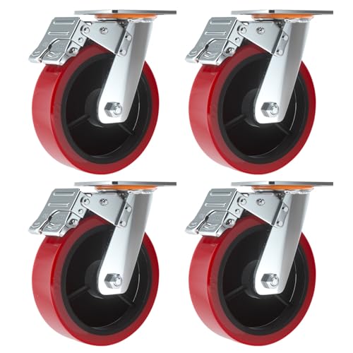 Rollen für Möbel, 4er-Pack Schwerlastrollen, mit Bremsen und Kugellager-Oberplatte, 4" 5" 6" 8" Polyurethan-Lenkräder, Gesamttragfähigkeit 2000 kg (200 mm (8")) von SXYKXYDL