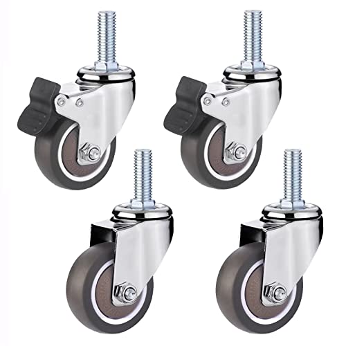 Schwerlast-Möbelrollen, Lenkrollen mit Gewindeschaft und metrischer Größe M12, gummierte Trolley-Rollen für Einkaufswagen, Industrieanlagen, 4er-Pack (Ø 63 mm, Bremse + Einheit von SXYKXYDL