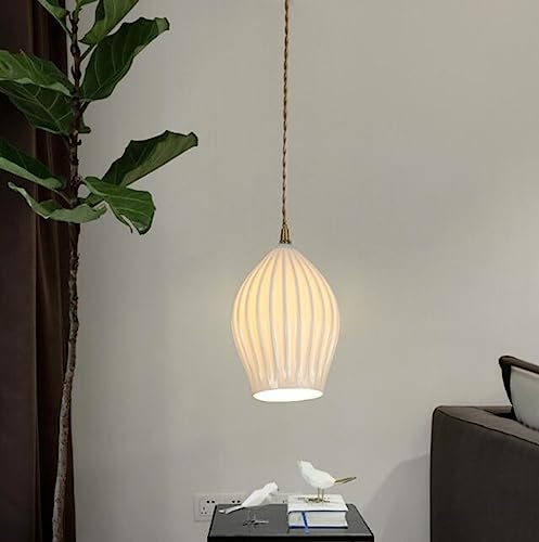 Keramik Pendelleuchte Modern Messing Schlafzimmer Pendellampe Esszimmerlampe Minimalismus Nachttisch Hängelampe Kronleuchter für Loft E27 Ø15*21cm von SXYSXYSXY