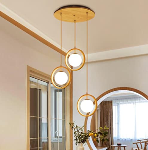 Modern Holz Esszimmer Lampe Japanischer Stil Pendelleuchte 3-Flammig Kronleuchter Schlafzimmer Pendellampe Kreativ Design Hängelampe Nordic Hängeleuchte für Wohnzimmer Kücheninsel Loft E27*3 von SXYSXYSXY