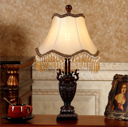 SXYSXYSXY Europäischer Stil Harz Tischleuchte Vintage Schlafzimmer Nachttischlampe Stoffschirm Modern dekorative Tischlampe E27 Studieren Wohnzimmer Hotel 27 * 51CM von SXYSXYSXY