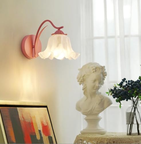 SXYSXYSXY Französischer Stil Pastoral Wandleuchte Innen Modern Glas Wandlampe Minimalismus Wandbeleuchtung für Wohnzimmer Schlafzimmer Treppenhaus Flur E27,Rosa von SXYSXYSXY