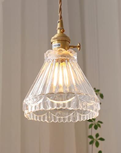 SXYSXYSXY Glas Klein Pendellampe Japanischer Stil Design Hängelampe Vintage Kupfer Hängeleuchten Schlafzimmer Nachttisch Pendelleuchte E27*1 Für Wohnzimmer Esszimmer Küche Ø15*12cm von SXYSXYSXY