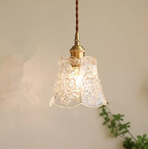 SXYSXYSXY Glas Klein Pendellampe Vintage Kupfer Hängeleuchten Schlafzimmer Nachttisch Pendelleuchte Japanischer Stil Design Hängelampe E27*1 Höhenverstellbar Für Wohnzimmer Esszimmer Küche Ø14*18cm von SXYSXYSXY