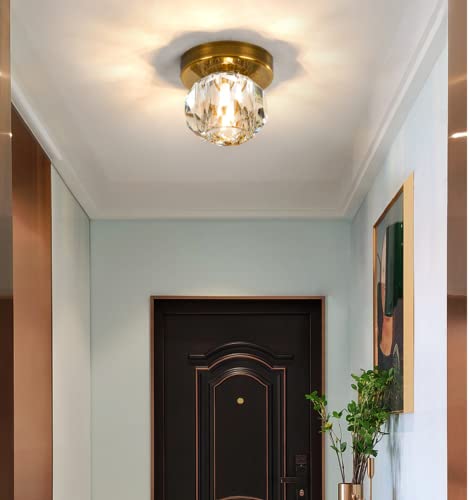 SXYSXYSXY Kristall Klein Deckenleuchten Modern Golden Flurlampe Deckenlampe Kreativ Design küchenlampen Deckenbeleuchtung Balkon Eingang Gang Balkon Treppe Decken Licht G4 Lichtquelle Ø10cm von SXYSXYSXY