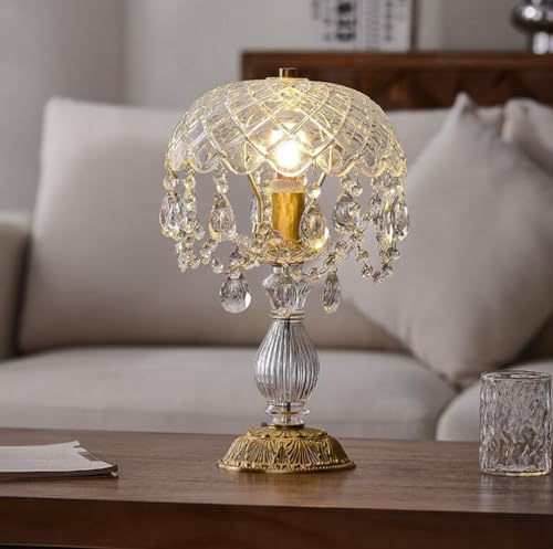 SXYSXYSXY KristallGlas Tischleuchte Französischer Stil Nachttischlampe Nordic Einfache Tischlampe Messing Schlafzimmer dekorative Tischlampen E27 Wohnzimmer Hotel 42 * 25CM von SXYSXYSXY