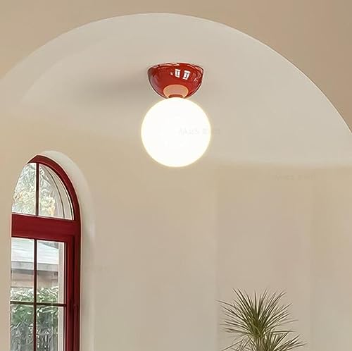 SXYSXYSXY LED Glaskugel Deckenleuchte Modern Bauhaus Balkon Flurlampe Kreativ Rot Deckenlampe küchenlampen Klein Deckenbeleuchtung Eingang Gang Treppe G9*1 12 * 17cm von SXYSXYSXY