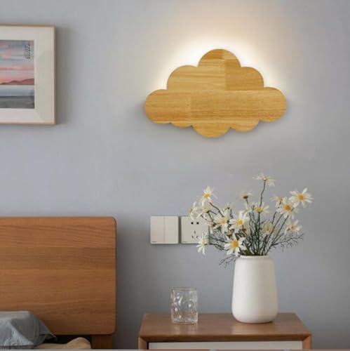 SXYSXYSXY LED Holz Nordic Wandleuchte Wolken-Design Wandlampe Warmes Licht 3000K Innen Kinder Schlafzimmer Wandbeleuchtung für Wohnzimmer Treppenhaus Flur 35 * 22cm von SXYSXYSXY