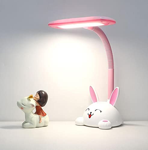SXYSXYSXY LED Kinder Schreibtischlampe Hase Tischlampe Leselampe Schlafzimmer Nachttischlampe Button Switch DREI-Farben-Dimming schreibtischlampe for büro Schüler Augenschutzlampe,Rosa von SXYSXYSXY