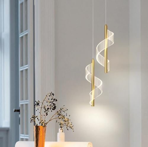SXYSXYSXY LED Modern Minimalismus Hängeleuchten 2-Flammig Nachttisch Pendelleuchte 8W Nordic Hängelampe Warmes Licht 3000K Für Schlafzimmer Wohnzimmer 27CM,Gold von SXYSXYSXY