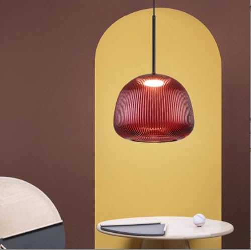 SXYSXYSXY LED Rot Glas Pendelleuchte Modern Nordic Nachttisch Hängelampe Minimalismus Hängeleuchten Warmes Licht 3000K Für Schlafzimmer Wohnzimmer Ø26cm von SXYSXYSXY