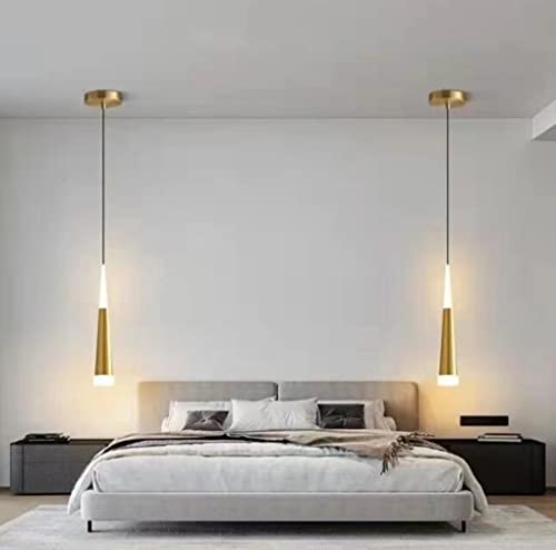 SXYSXYSXY LED5W Hängeleuchten Schlafzimmer Nachttisch Pendellampe Moderne Design Pendelleuchte Hängelampe Kronleuchter Höhenverstellbar 3000K Kronleuchter Für Wohnzimmer Treppen 5.6 * 45cm,Gold von SXYSXYSXY