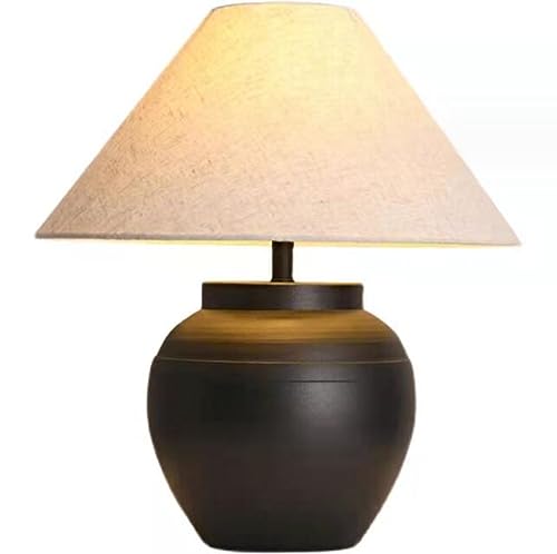 SXYSXYSXY Minimalismus Keramik Tischleuchte Vintage Japanischer Stil Tischlampe Nachttischlampe Schlafzimmer Wohnzimmer Mit Stoffschirm E27*1 für Hotel Café Dekorative 42 * 52cm von SXYSXYSXY