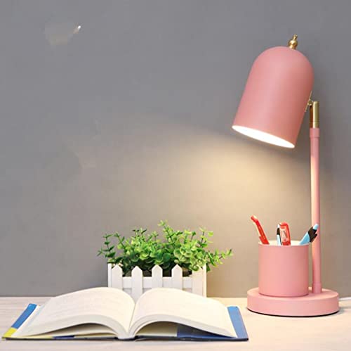 SXYSXYSXY Modern Nordic Schreibtischlampe Kinder Leselampe Metall Büro Arbeitsleuchte Retro Klassische Studierlampe LED Verstellbarer Kopf Tischlampe Schlafzimmer Nachttischlampe E27,Rosa von SXYSXYSXY