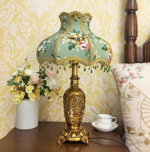 SXYSXYSXY Vintage Europäischer Stil Schlafzimmer Nachttischlampe Harz Tischleuchte Stoffschirm Modern dekorative Tischlampe E27 Studieren Wohnzimmer Hotel 32 * 52CM,B von SXYSXYSXY