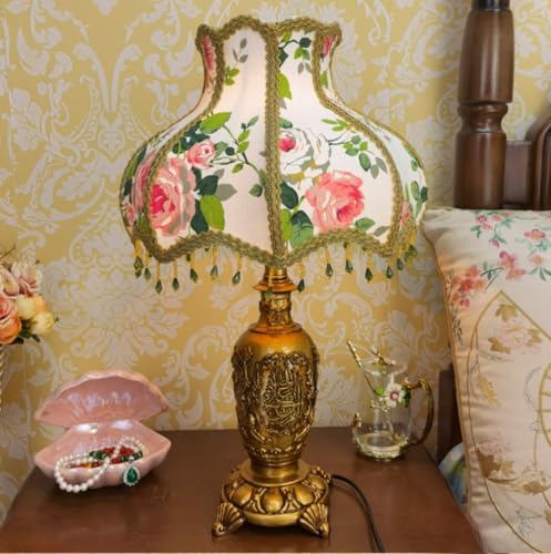 SXYSXYSXY Vintage Europäischer Stil Schlafzimmer Nachttischlampe Harz Tischleuchte Stoffschirm Modern dekorative Tischlampe E27 Studieren Wohnzimmer Hotel 32 * 52CM,C von SXYSXYSXY