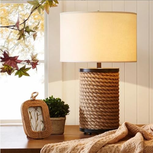 SXYSXYSXY Vintage Hanf Seil Tischlampe Einfache groß Tischleuchte Schlafzimmer Nachttischlampe Amerikanischen Stil dekorative Tischlampen E27 Wohnzimmer Hotel 38 * 68CM von SXYSXYSXY